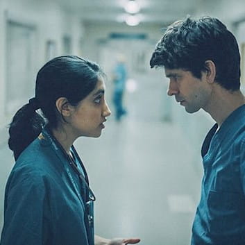 Actors Ambika Mod and Ben Whishaw in still from BBC production of This is going to hurt