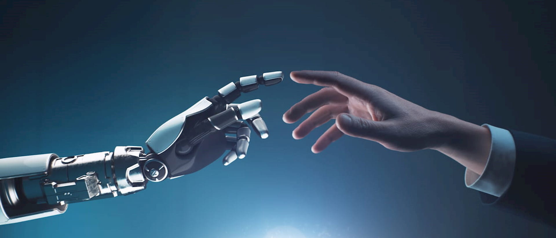 Human hand touching robot hand