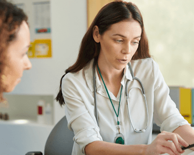 Female doctor having conversation