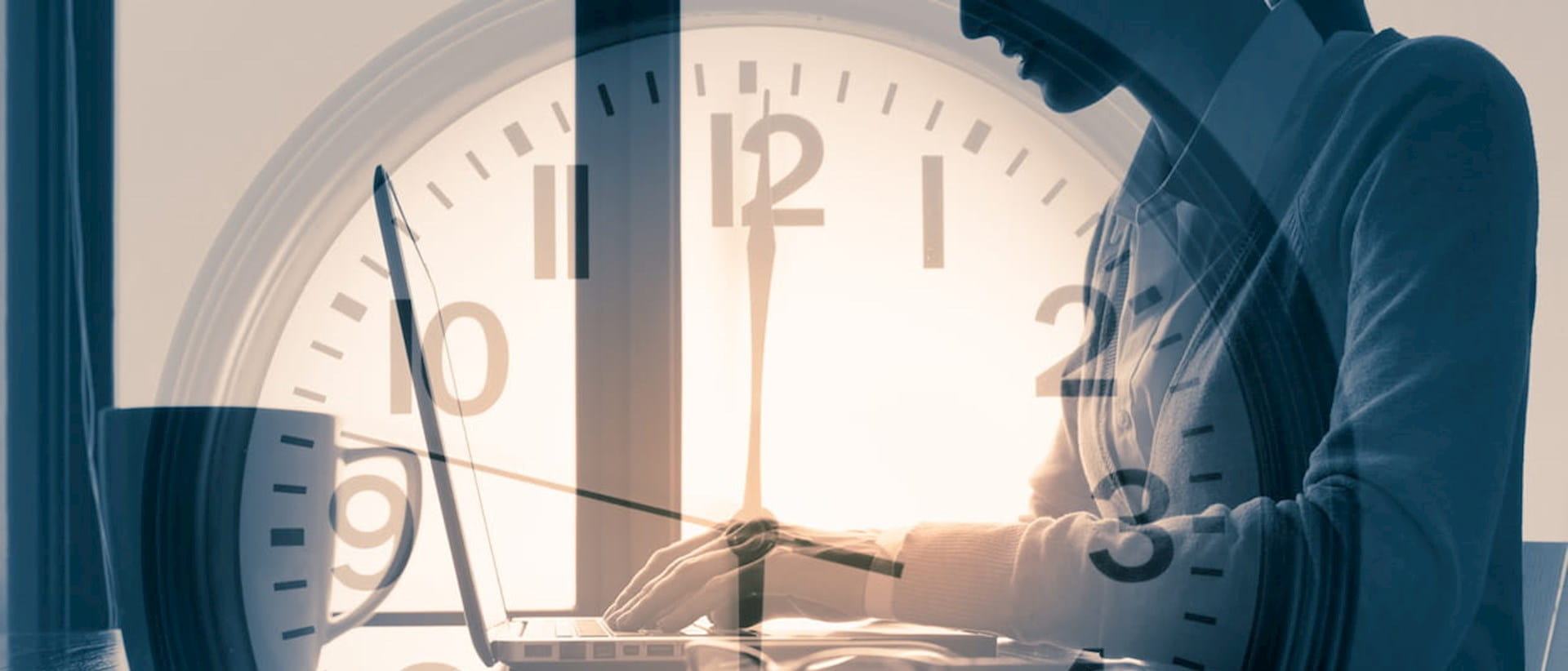 Woman working with clock overlay